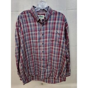 Mountain Lake Mens Large Plaid Button Down Shirt Burgundy Navy Blue Long Sleeve